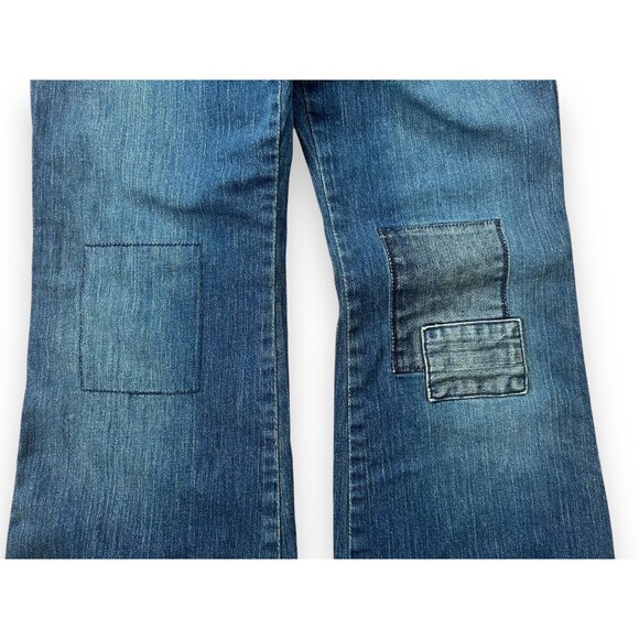 Gap Ultra Low Flare Leg Patch Jeans Medium Wash Bootcut Hippie Boho - Picture 2 of 7